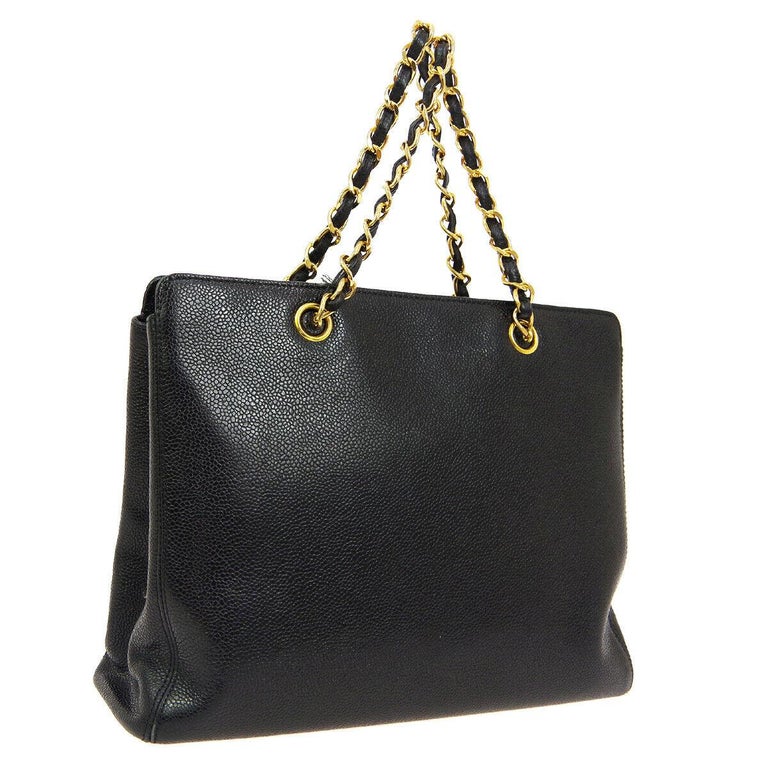 Chanel Black Leather Gold Large 'CHANEL' Travel Carryall Shoulder Bag ...