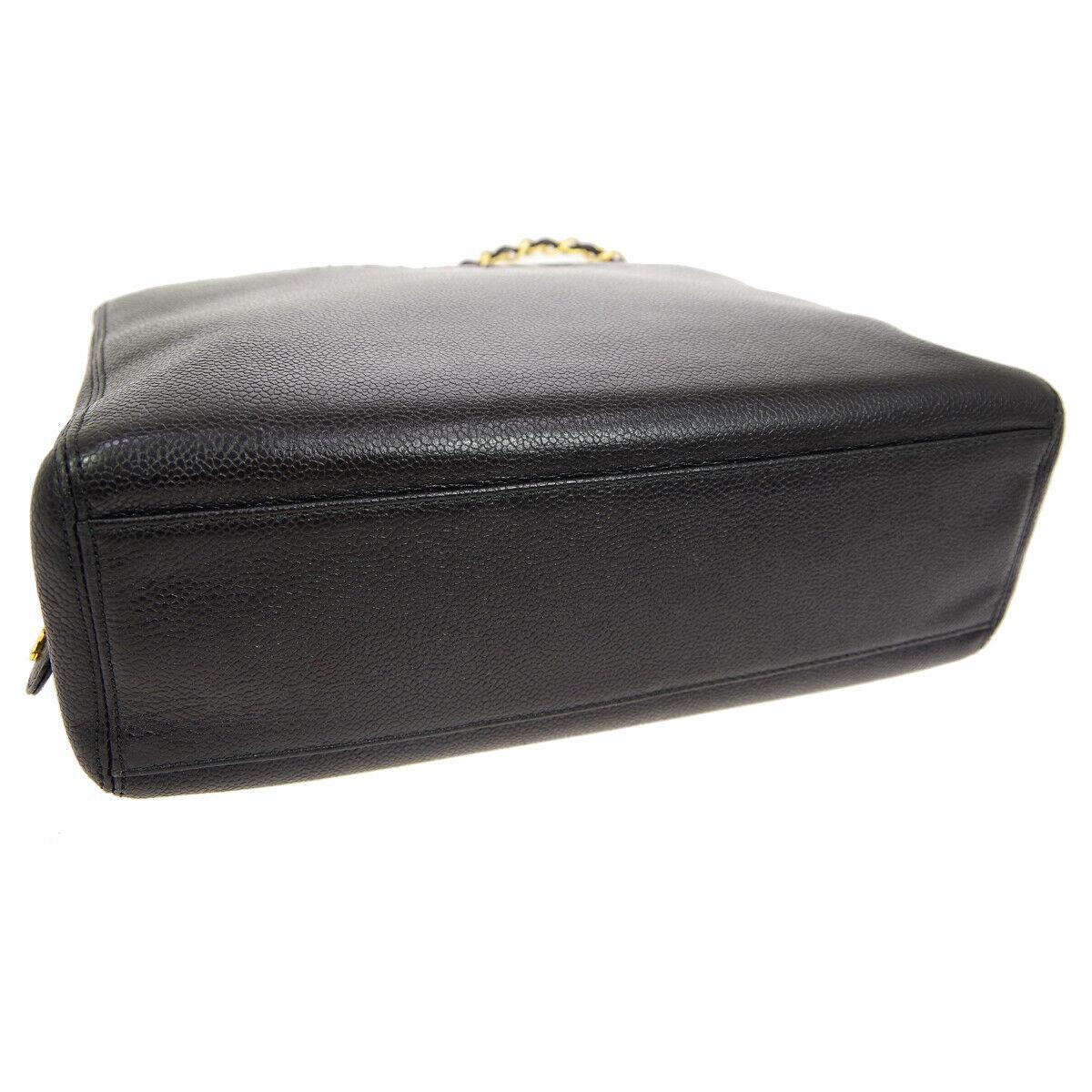 Women's Chanel Black Leather Gold Large 'CHANEL' Travel Carryall Shoulder Bag in Box 