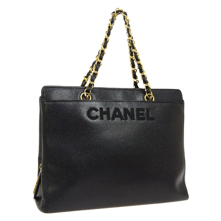 Chanel Black Leather Gold Large 'CHANEL' Travel Carryall Shoulder Bag in  Box For Sale at 1stDibs