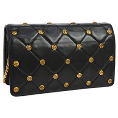 Chanel Black Leather Gold Logo Coin Clutch Evening Small Party Shoulder Flap Bag