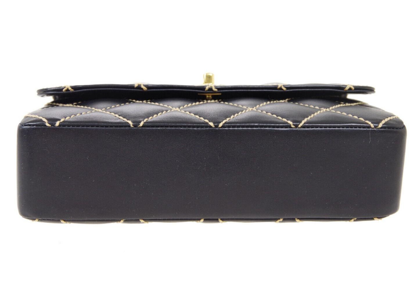 Women's Chanel Black Leather Gold Medium Double Evening Shoulder Flap Bag