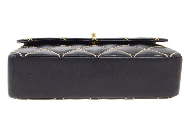 Women's Chanel Black Leather Gold Medium Double Evening Shoulder Flap Bag For Sale