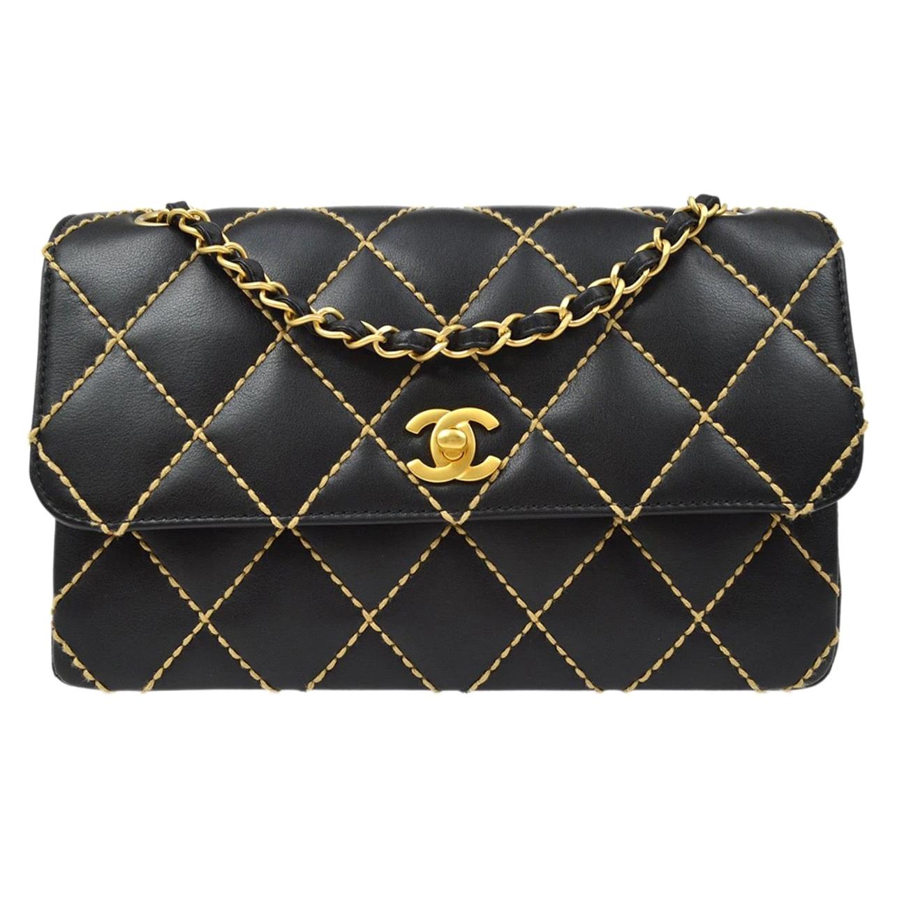 Chanel Black Leather Gold Medium Double Evening Shoulder Flap Bag