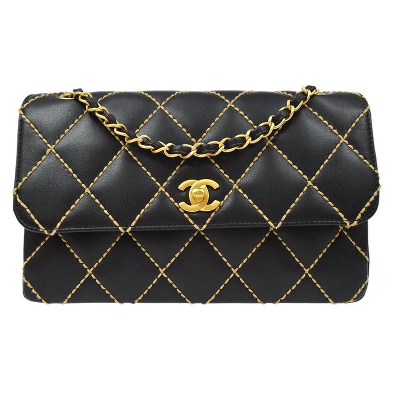 Chanel Black Leather Gold Medium Double Evening Shoulder Flap Bag For Sale