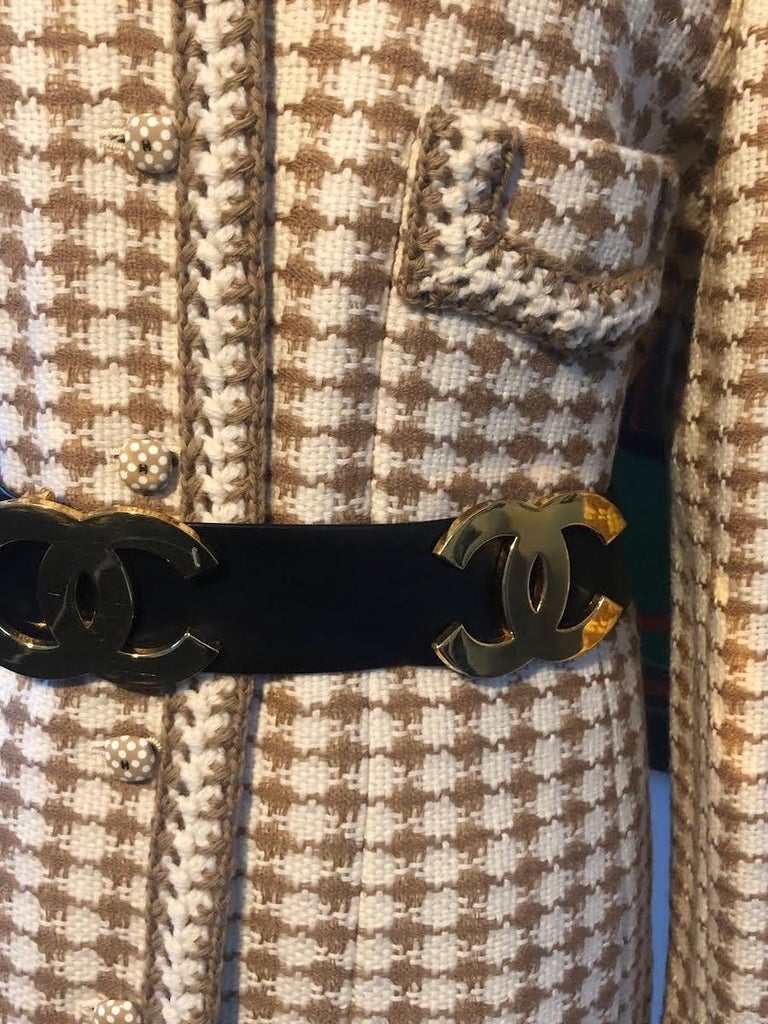 CHANEL Black Leather & Gold Metal Belt Wide Oversized Multi CC Logo 1992