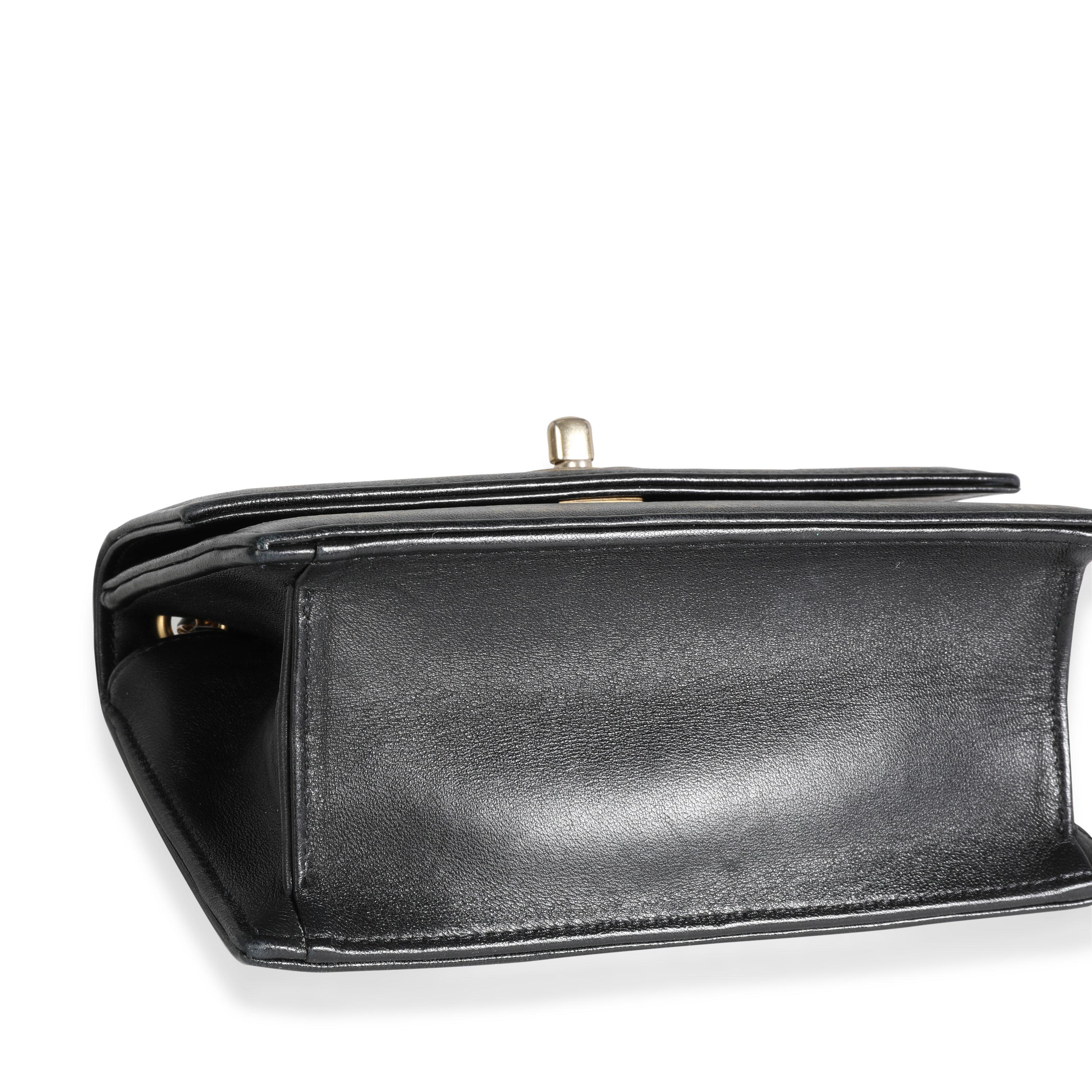 Chanel Black Leather & Gold Metallic Camellia Print Mini Flap Bag 1