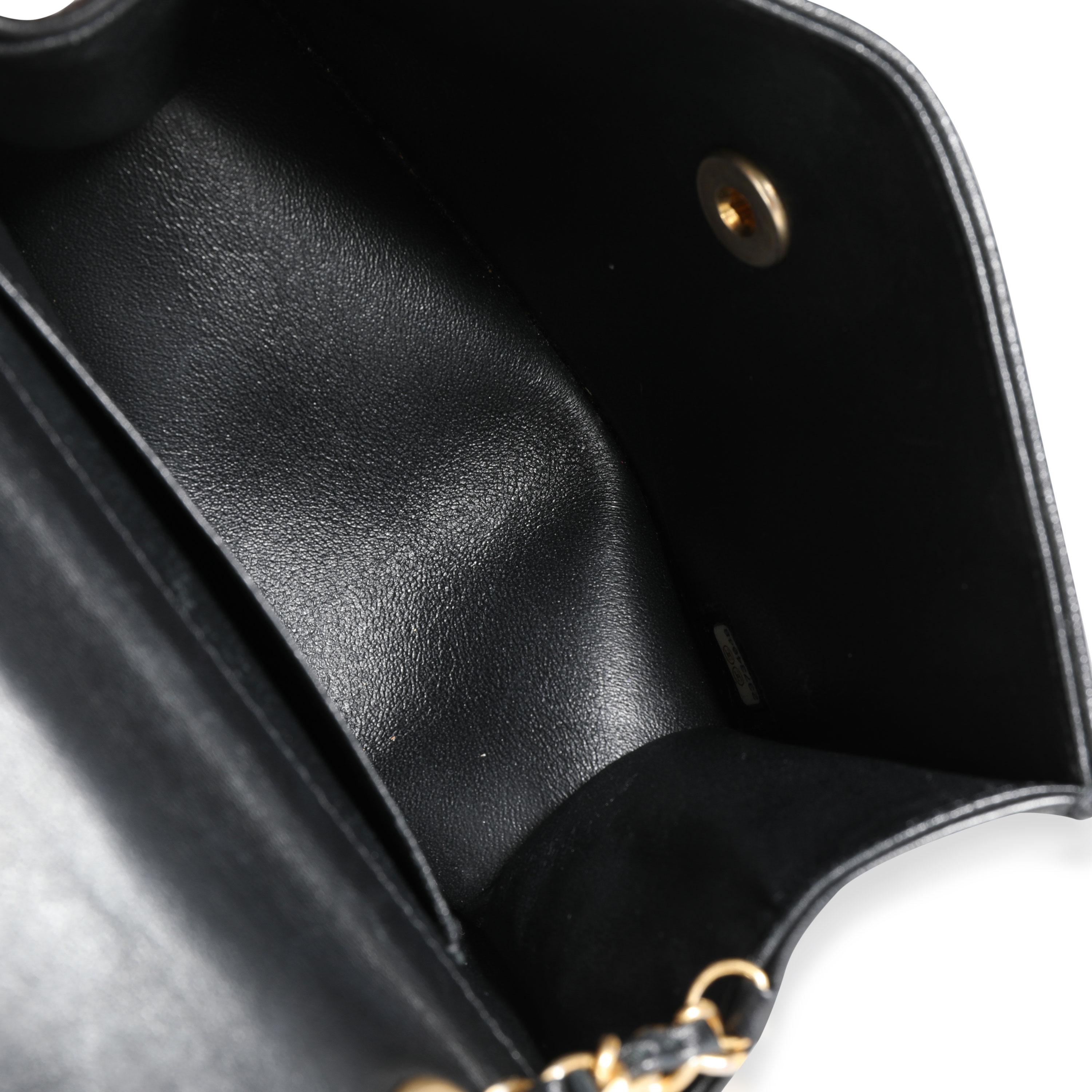 Chanel Black Leather & Gold Metallic Camellia Print Mini Flap Bag 2