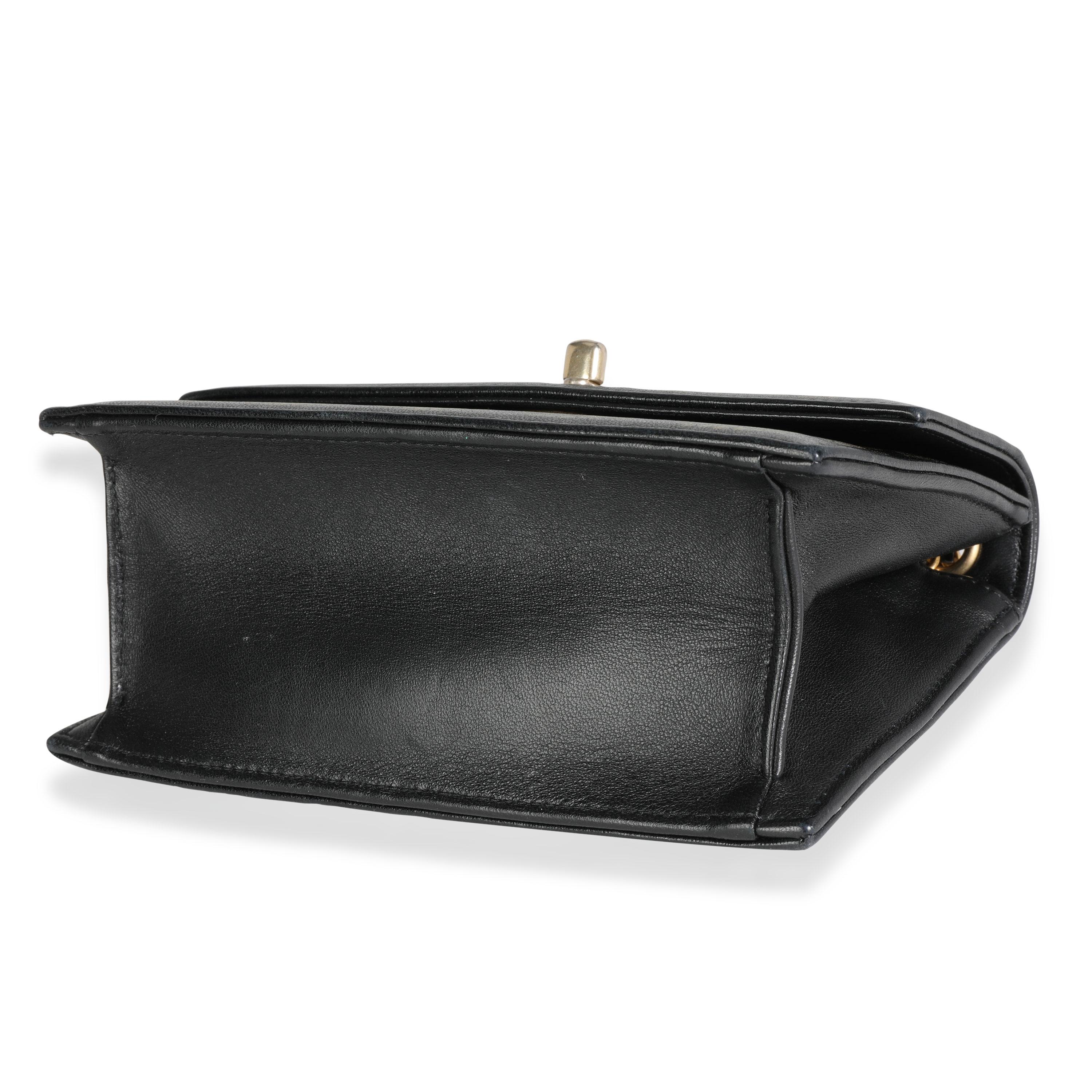 Chanel Black Leather & Gold Metallic Camellia Print Mini Flap Bag 3