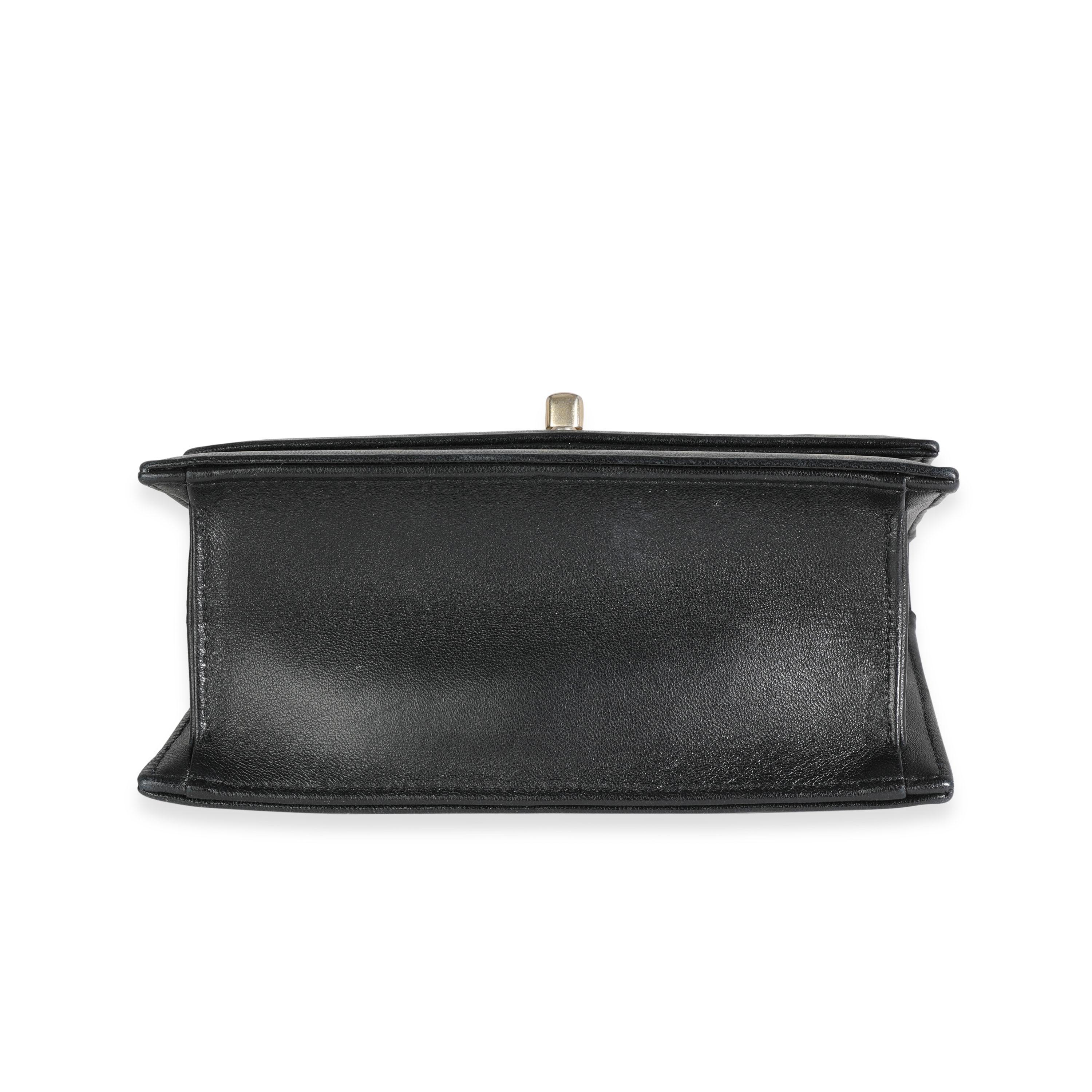 Chanel Black Leather & Gold Metallic Camellia Print Mini Flap Bag 4