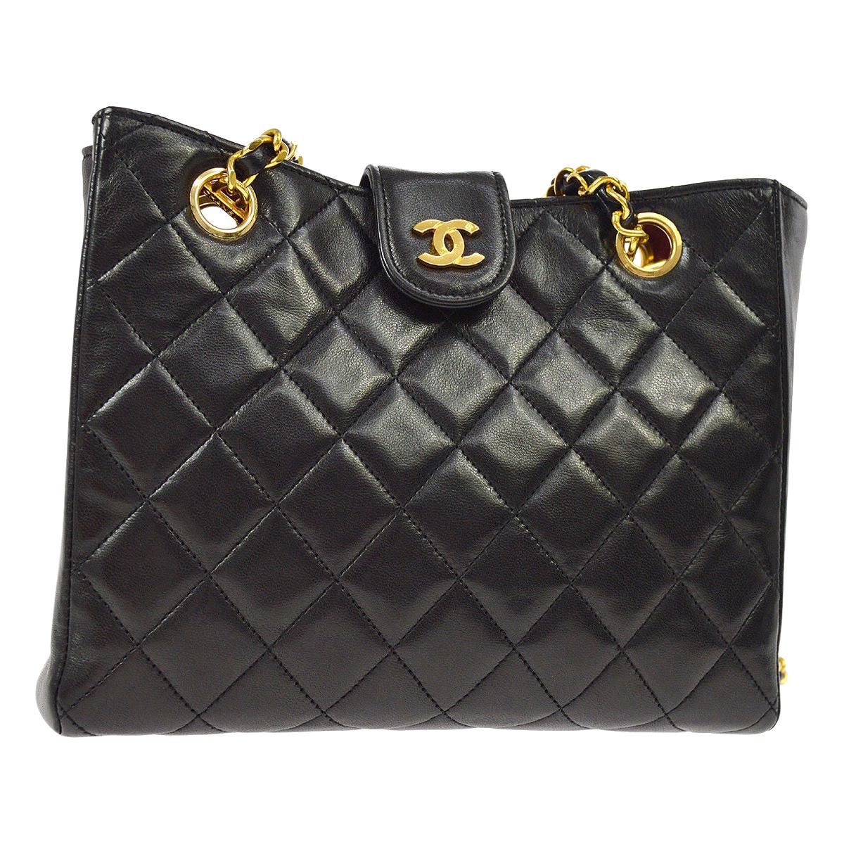 Chanel Black Leather Gold Small Carryall Shoulder Shopper Tote Bag