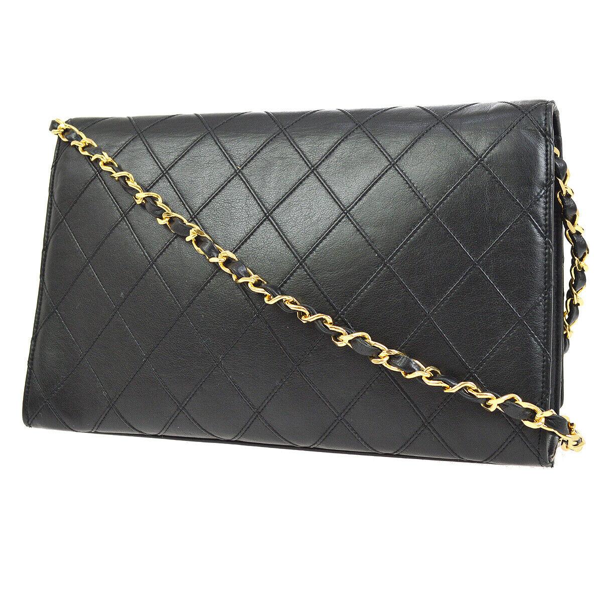 Gray Chanel Black Leather Gold Small Evening Shoulder Crossbody WOC Flap Bag 