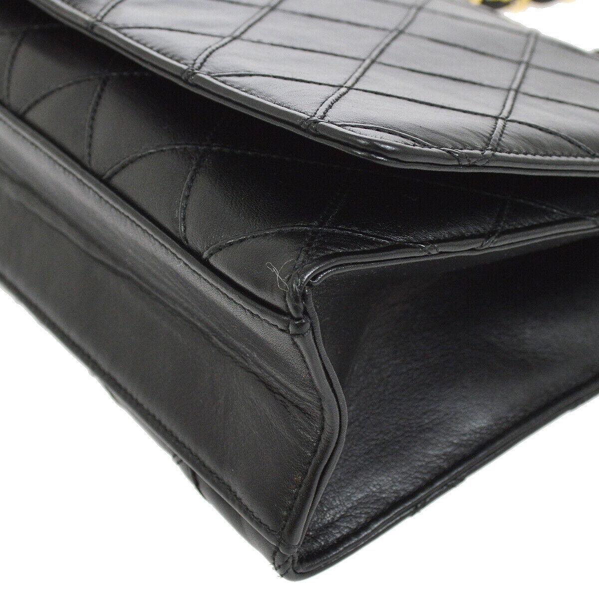 Women's Chanel Black Leather Gold Small Evening Shoulder Crossbody WOC Flap Bag 