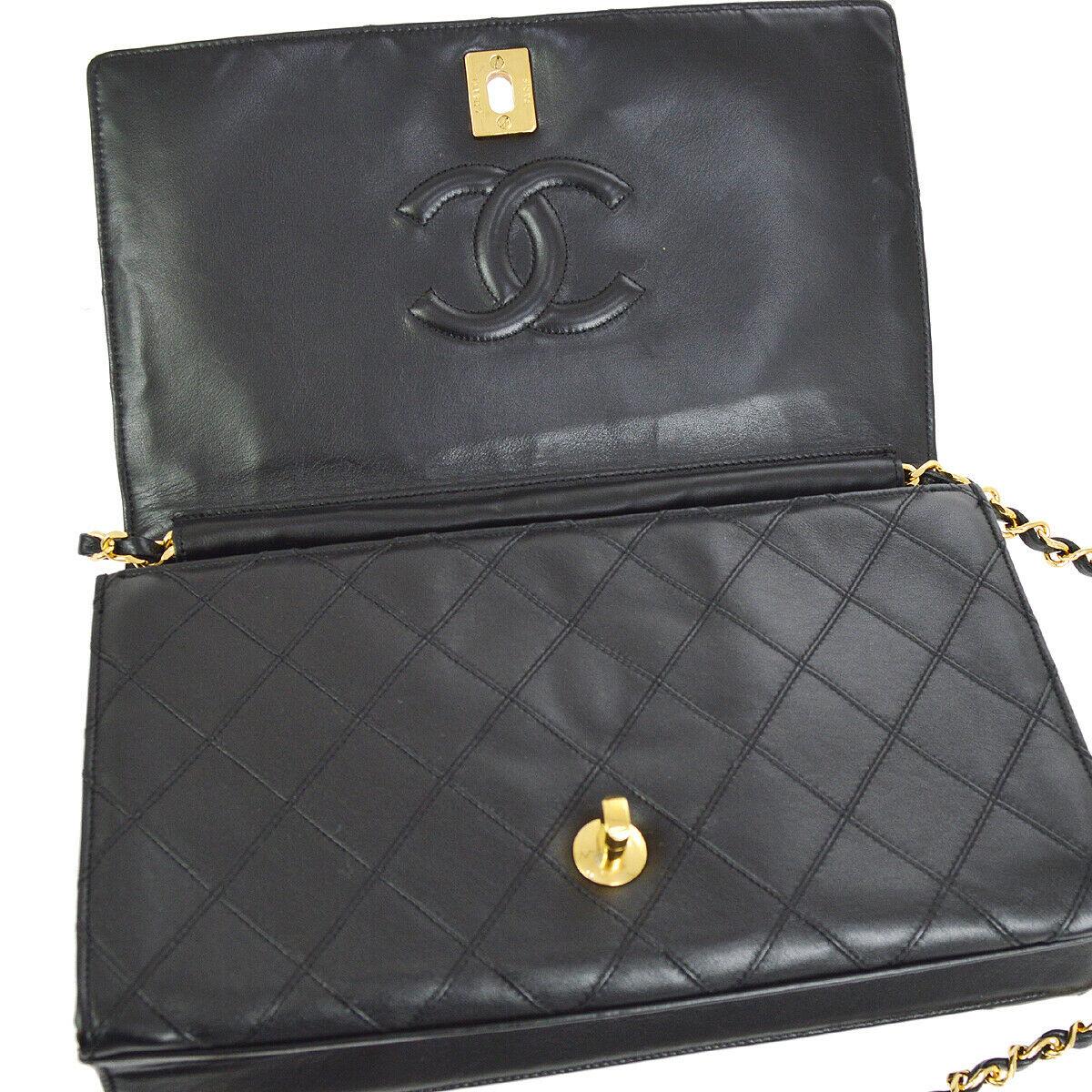 Chanel Black Leather Gold Small Evening Shoulder Crossbody WOC Flap Bag  1