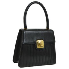 Chanel Black Leather Gold Small Mini Top Handle Satchel Kelly Style Evening Bag