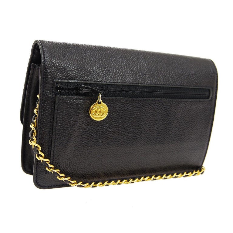 Chanel Black Leather Gold Small Wallet on Chain WOC Shoulder Flap Bag ...