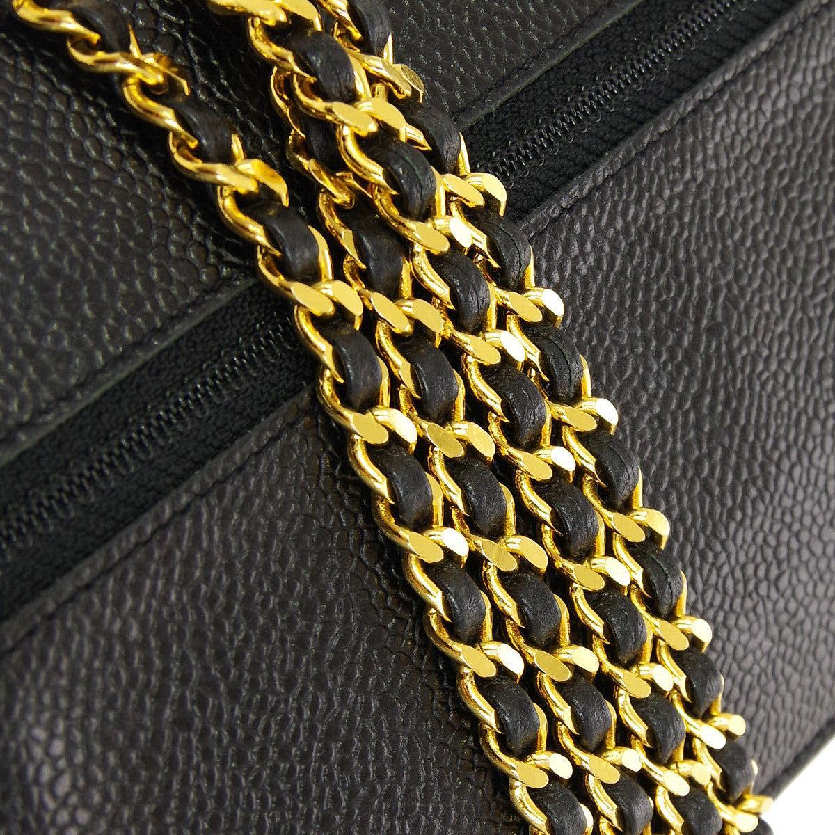 Chanel Black Leather Gold Small Wallet on Chain WOC Shoulder Flap Bag in Box In Good Condition In Chicago, IL