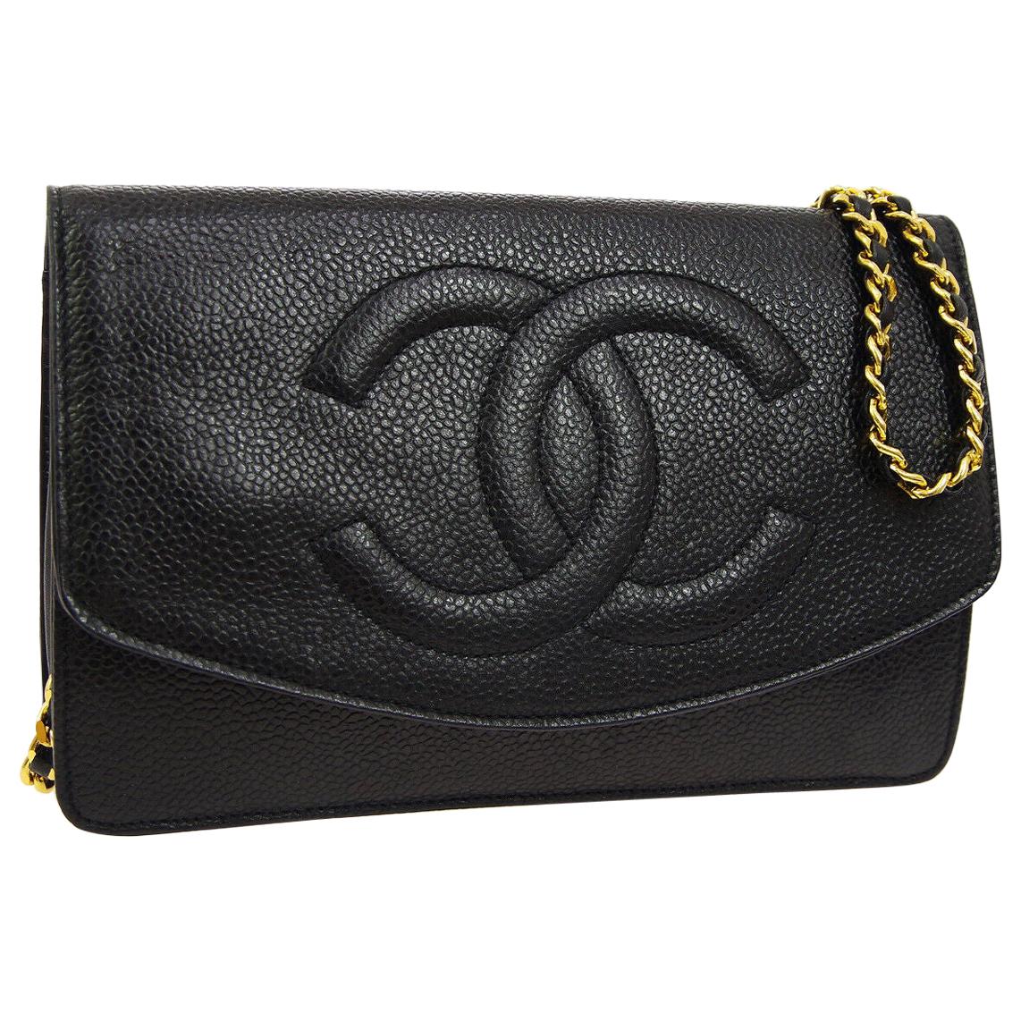 Chanel Black Leather Gold Small Wallet on Chain WOC Shoulder Flap Bag in Box