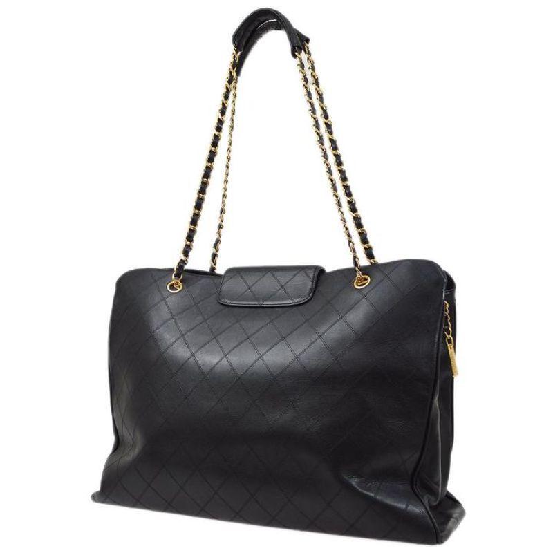 Chanel Noir Cuir Or Supermodel Carryall Travel Weekender Shoulder Tote Bag Pour femmes en vente