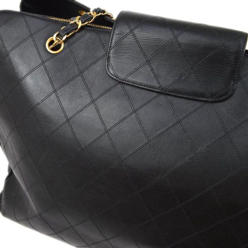 Chanel Noir Cuir Or Supermodel Carryall Travel Weekender Shoulder Tote Bag en vente 3