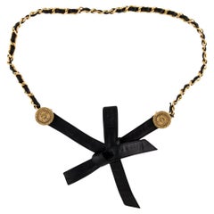 Chanel Black Leather & Gold-Tone Medallion Tie Waist Belt circa 1990s
