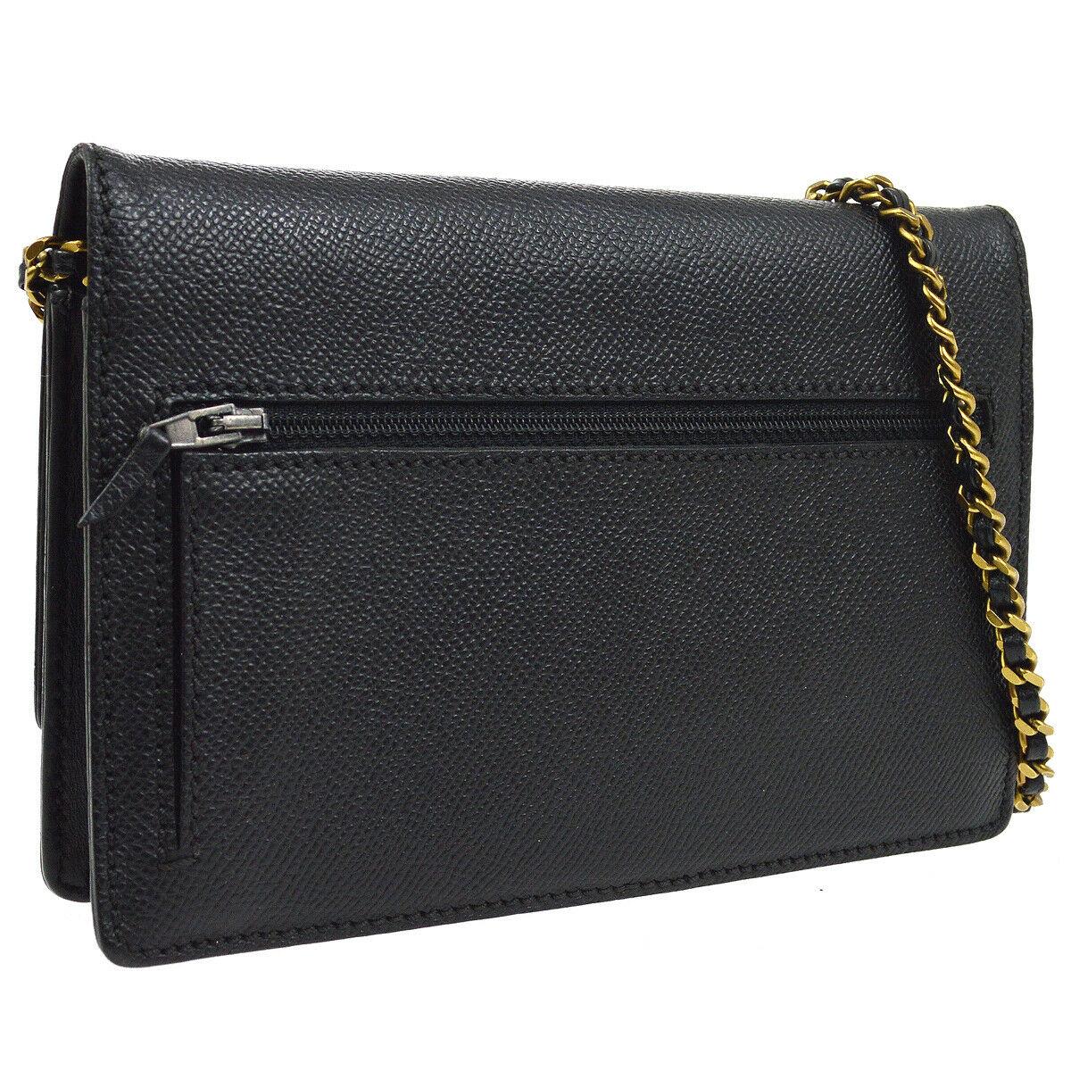 Women's Chanel Black Leather Gold Wallet on Chain WOC Evening Shoulder Flap Bag