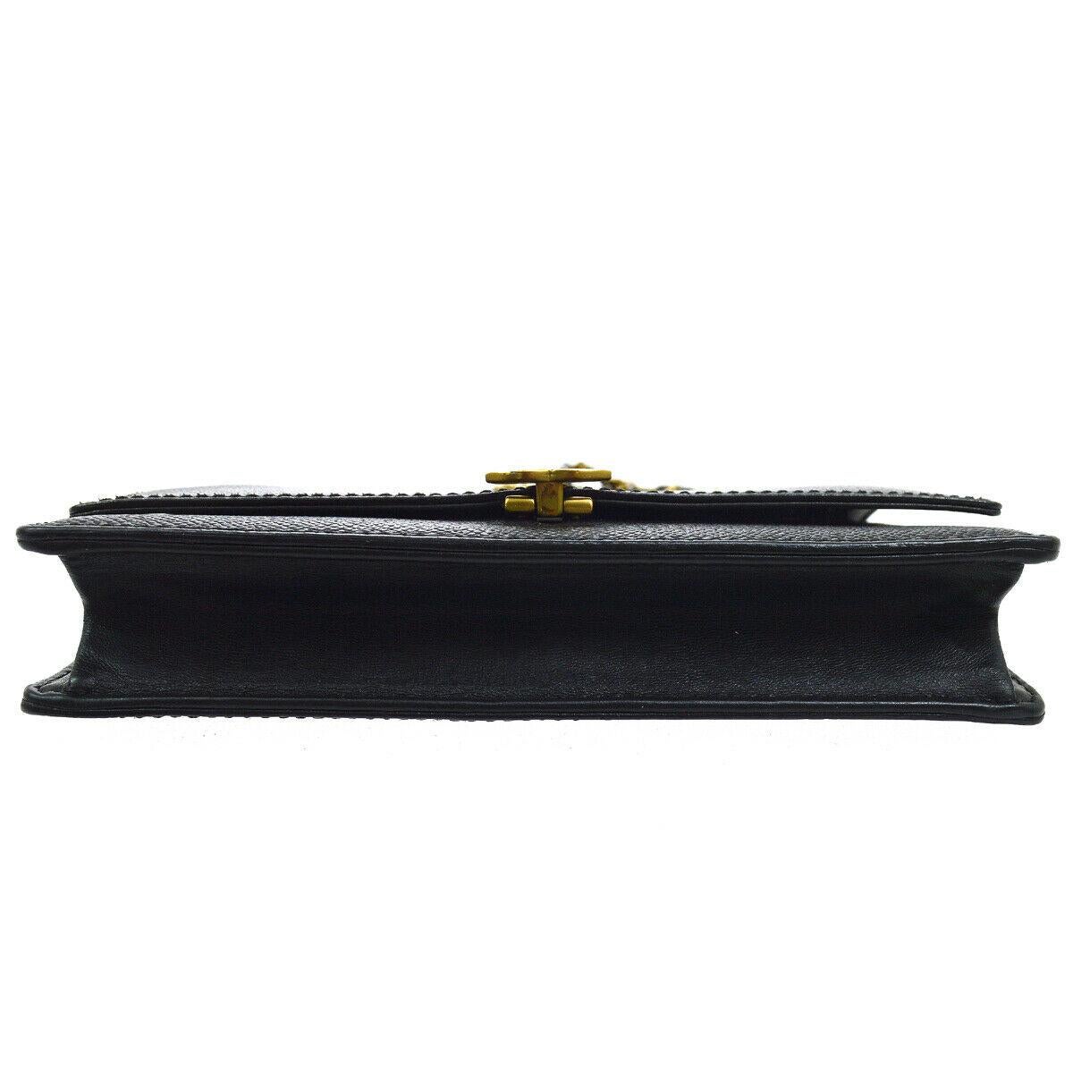 Chanel Black Leather Gold Wallet on Chain WOC Evening Shoulder Flap Bag 1