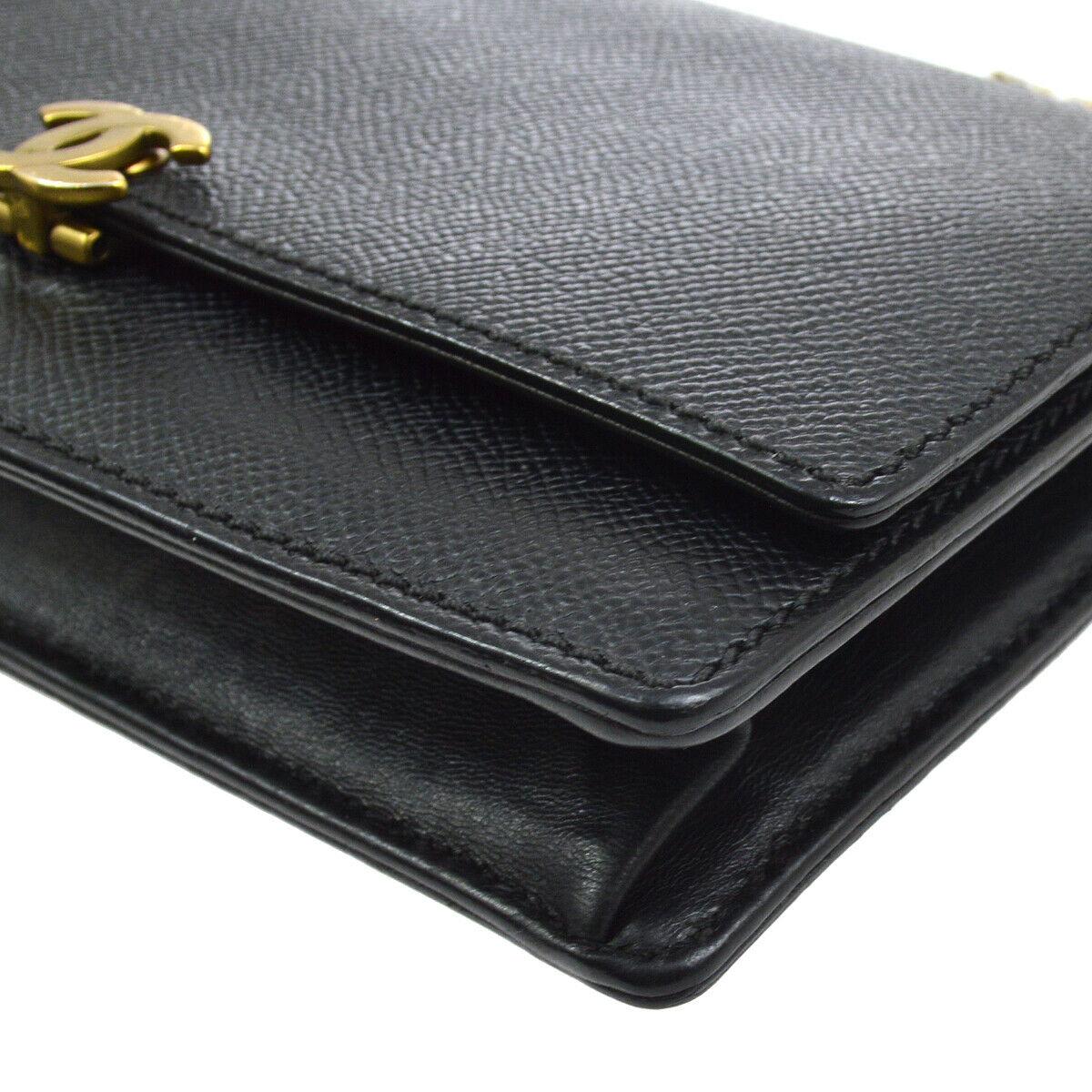 Chanel Black Leather Gold Wallet on Chain WOC Evening Shoulder Flap Bag 2