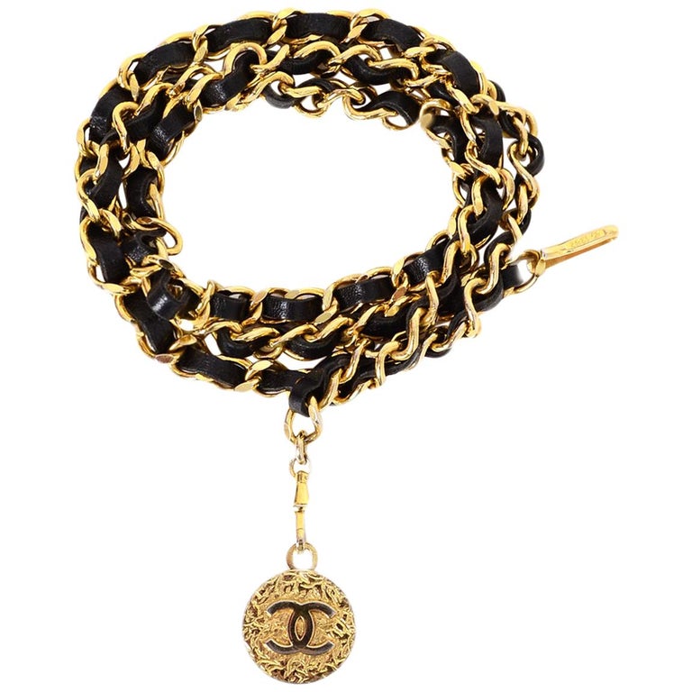 Chanel Black Leather/Goldtone Chain Link 36