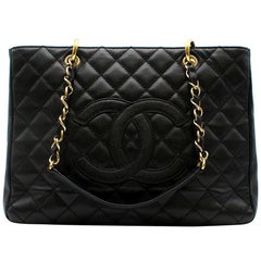 Used Chanel Black Leather Grand Shopping Tote (GST) Bag