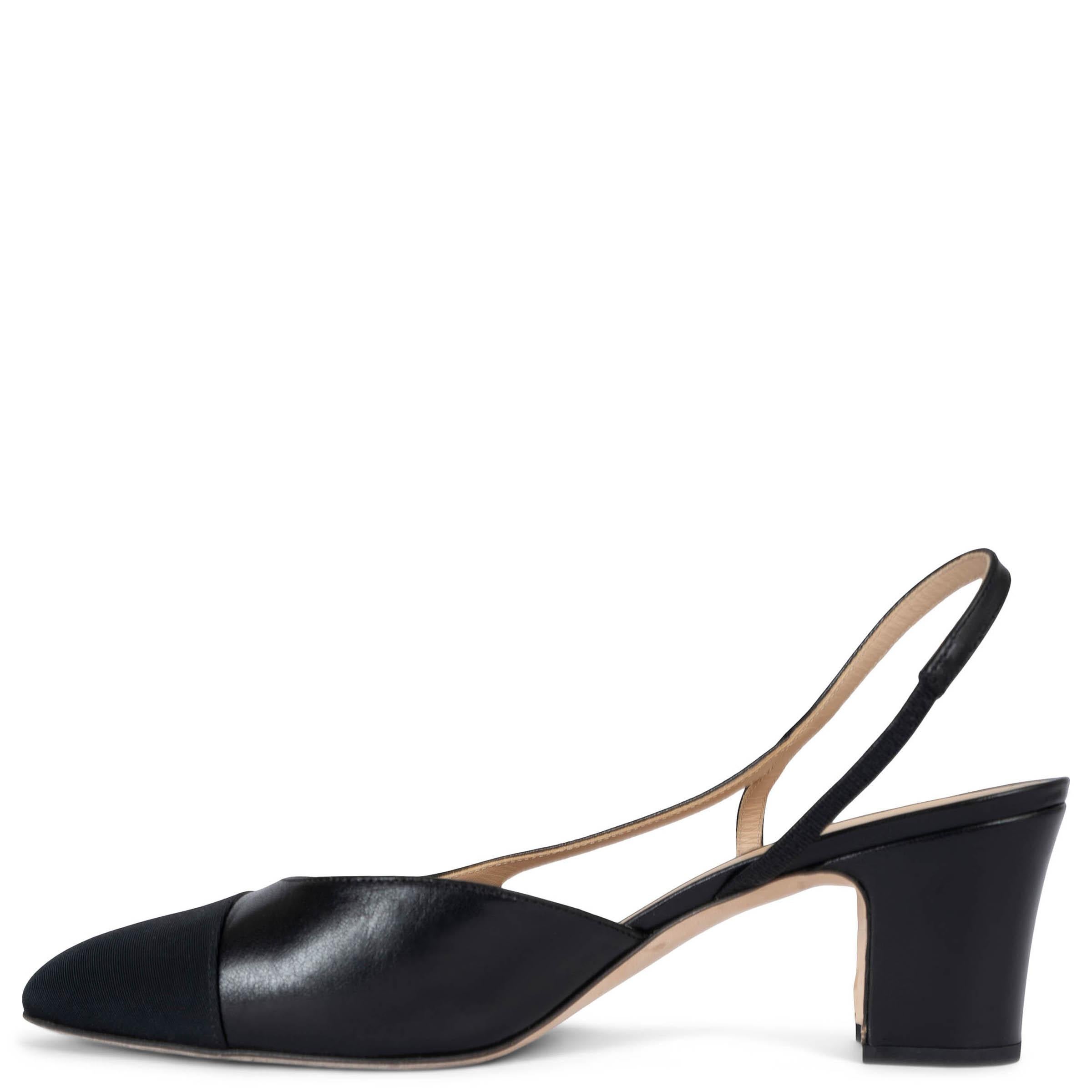 Black CHANEL black leather & grosgrain Slingbacks Shoes 41.5