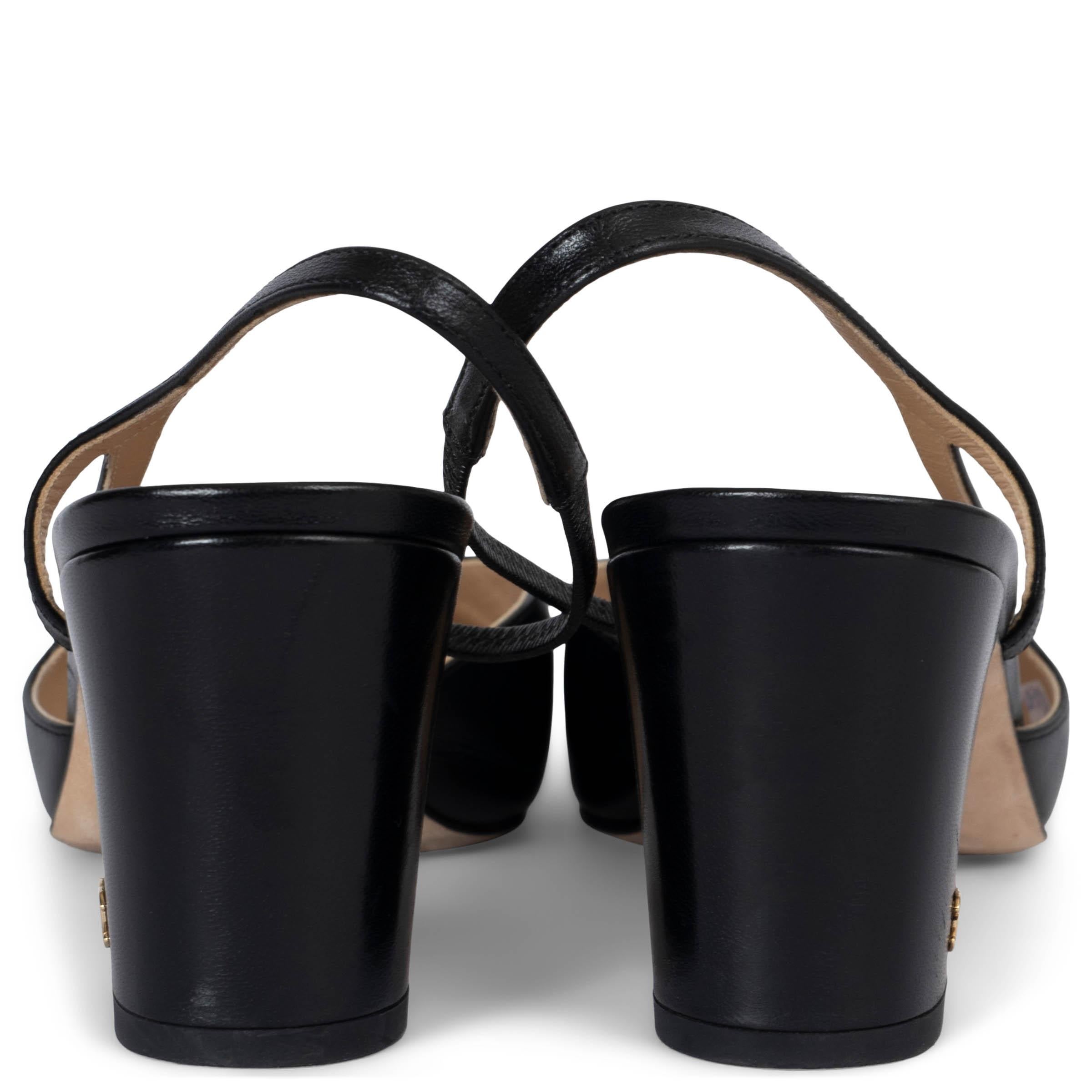 Women's CHANEL black leather & grosgrain Slingbacks Shoes 41.5