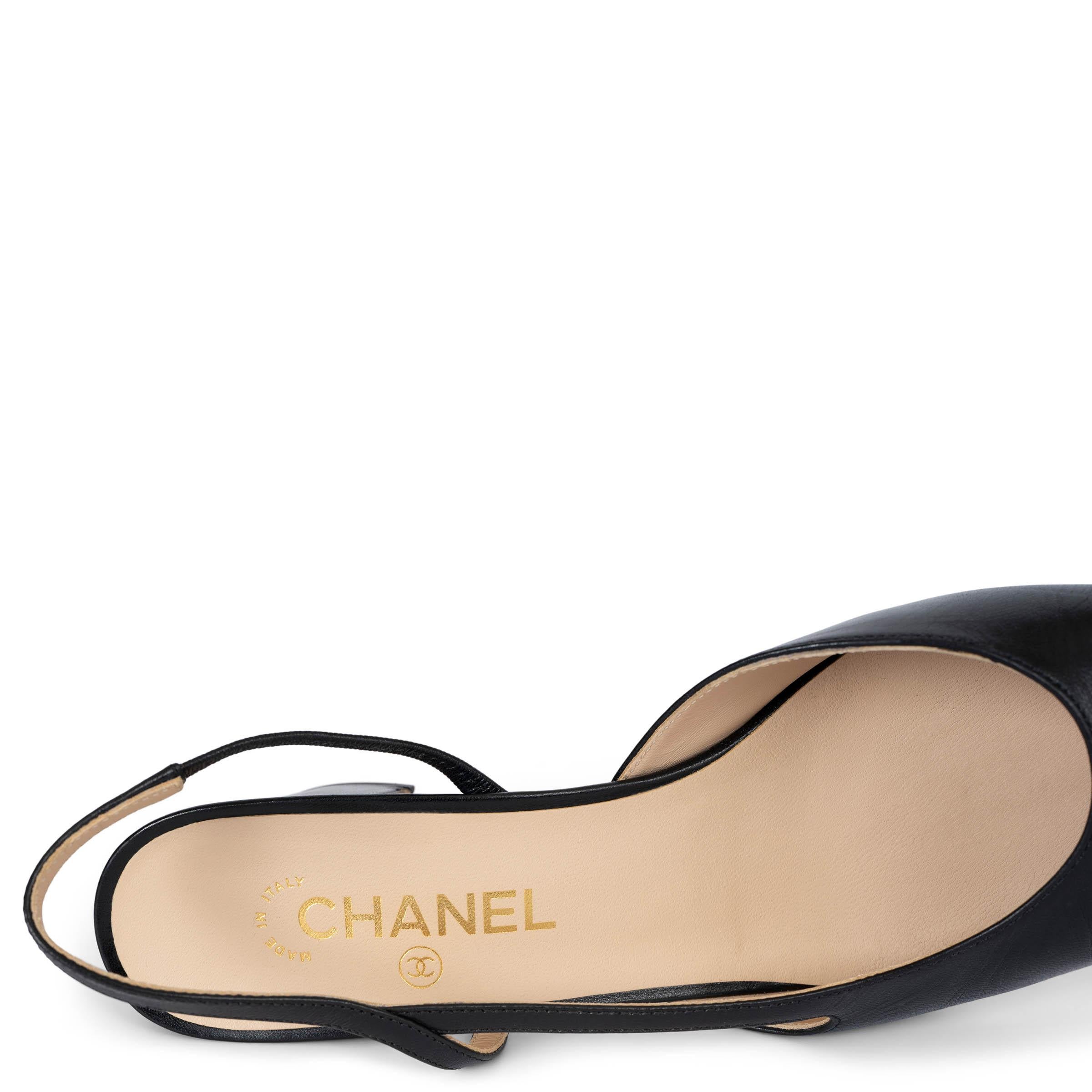 CHANEL black leather & grosgrain Slingbacks Shoes 41.5 4
