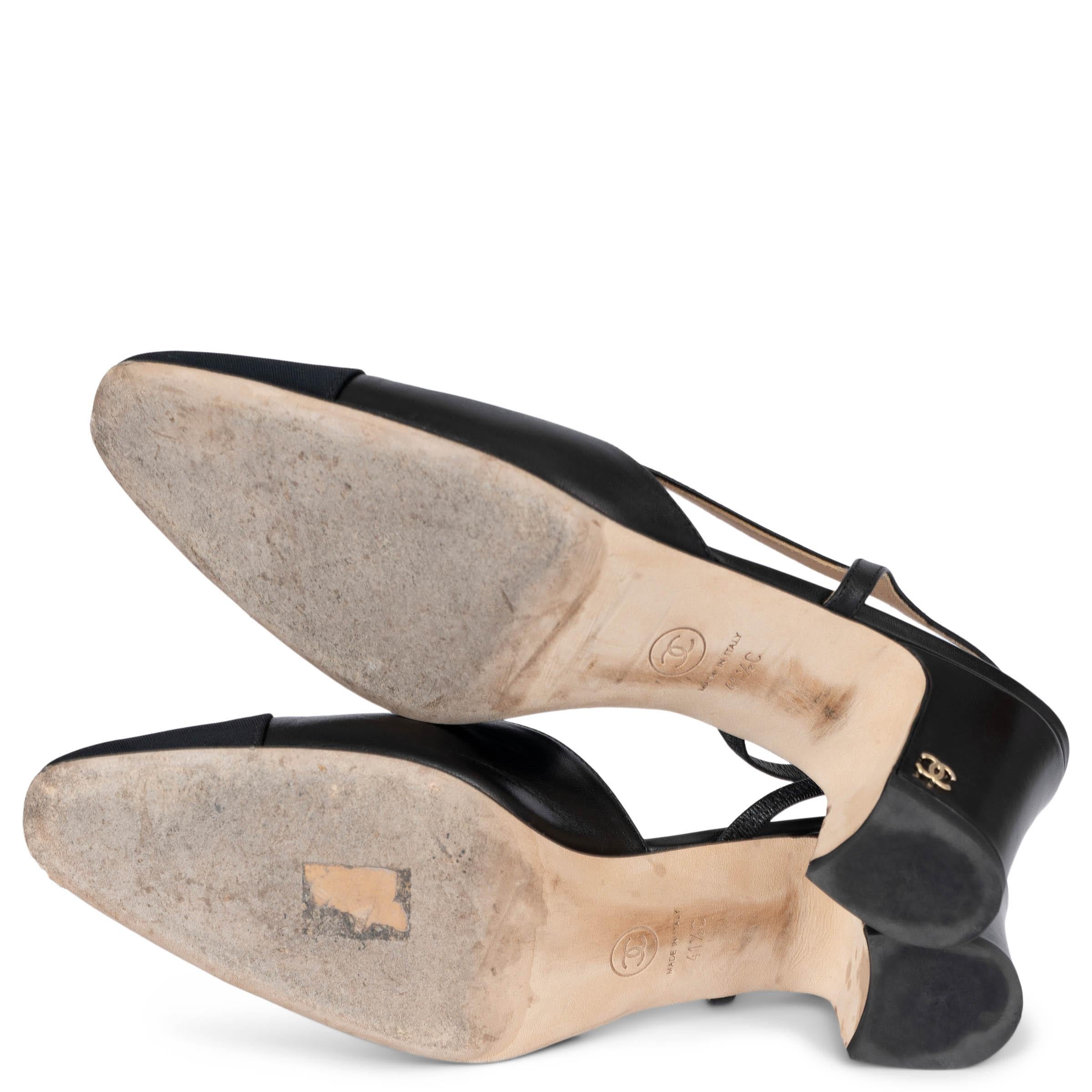 CHANEL black leather & grosgrain Slingbacks Shoes 41.5 5