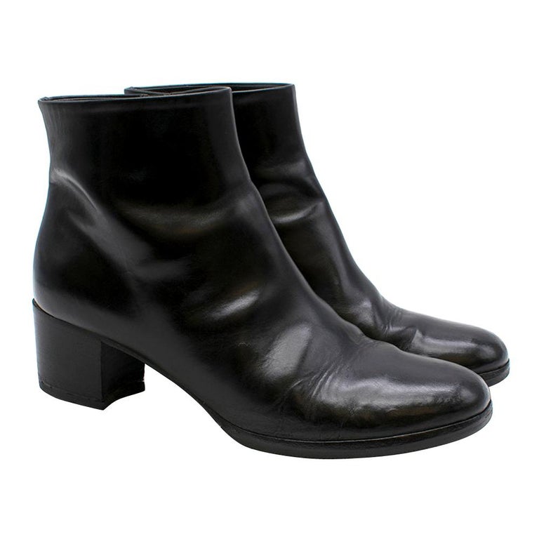 Chanel Black Leather Heeled Ankle Boots 41.5 at 1stDibs