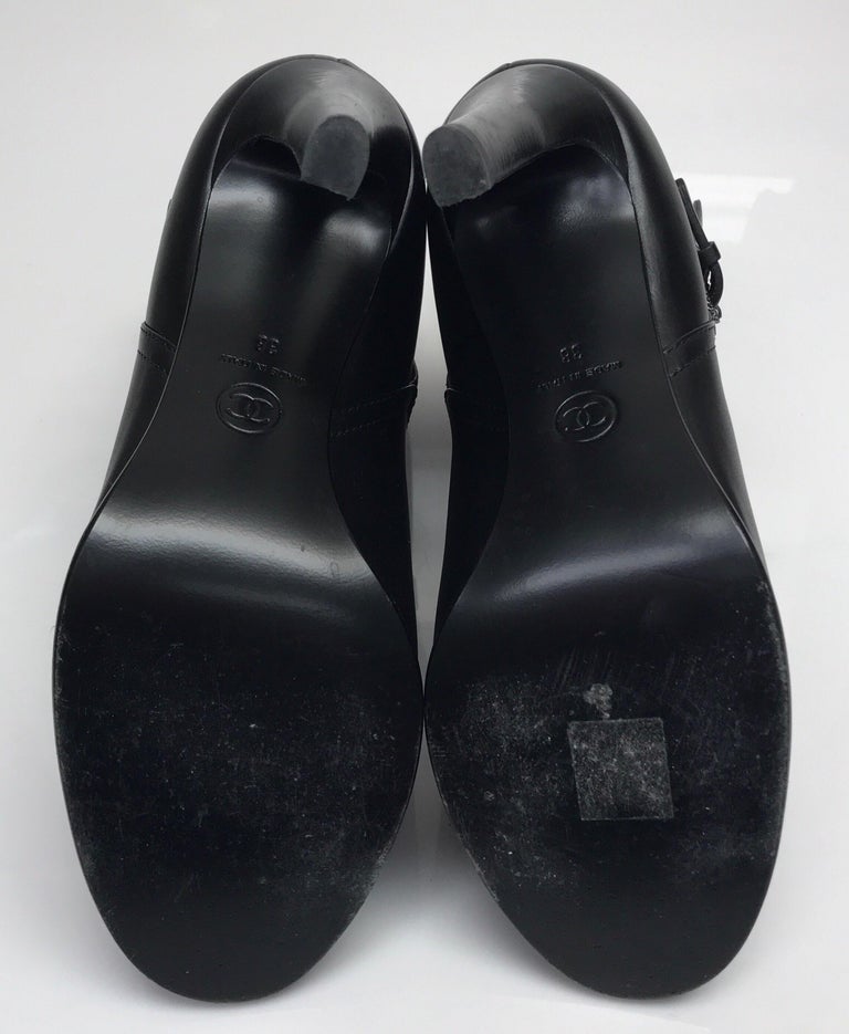 CHANEL Black Leather High Heel Ankle Boots -38 For Sale at 1stDibs