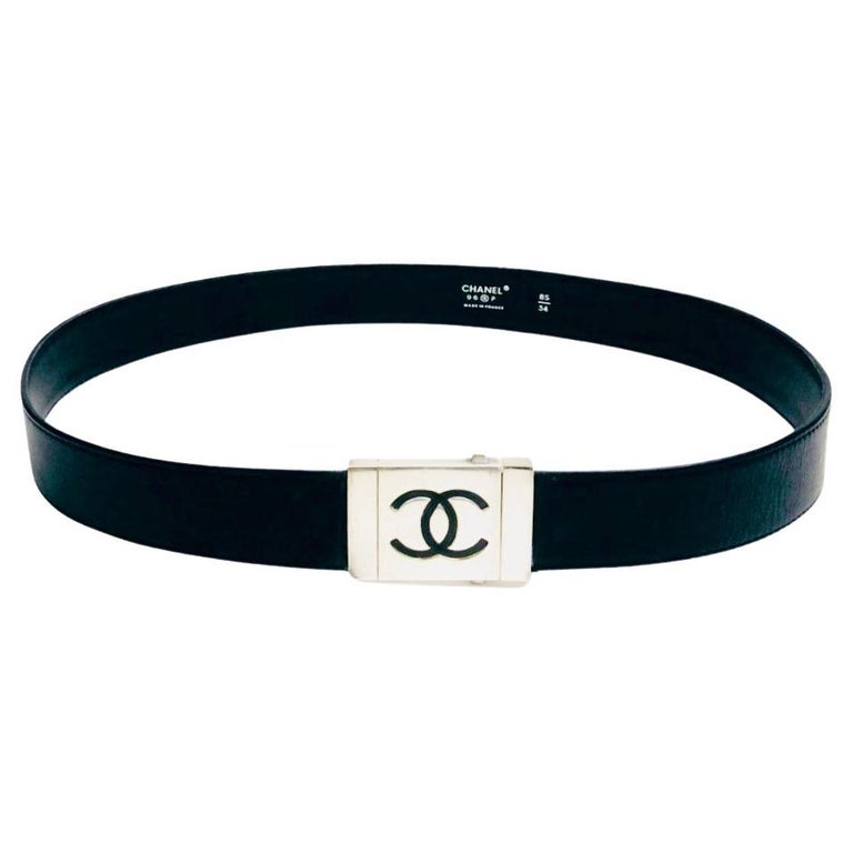 Waist Belt Chanel Big Buckle Belt Chanel Black Leather In Silver
