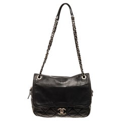 Chanel Black Leather In The Mix Zip Flap Shoulder Bag