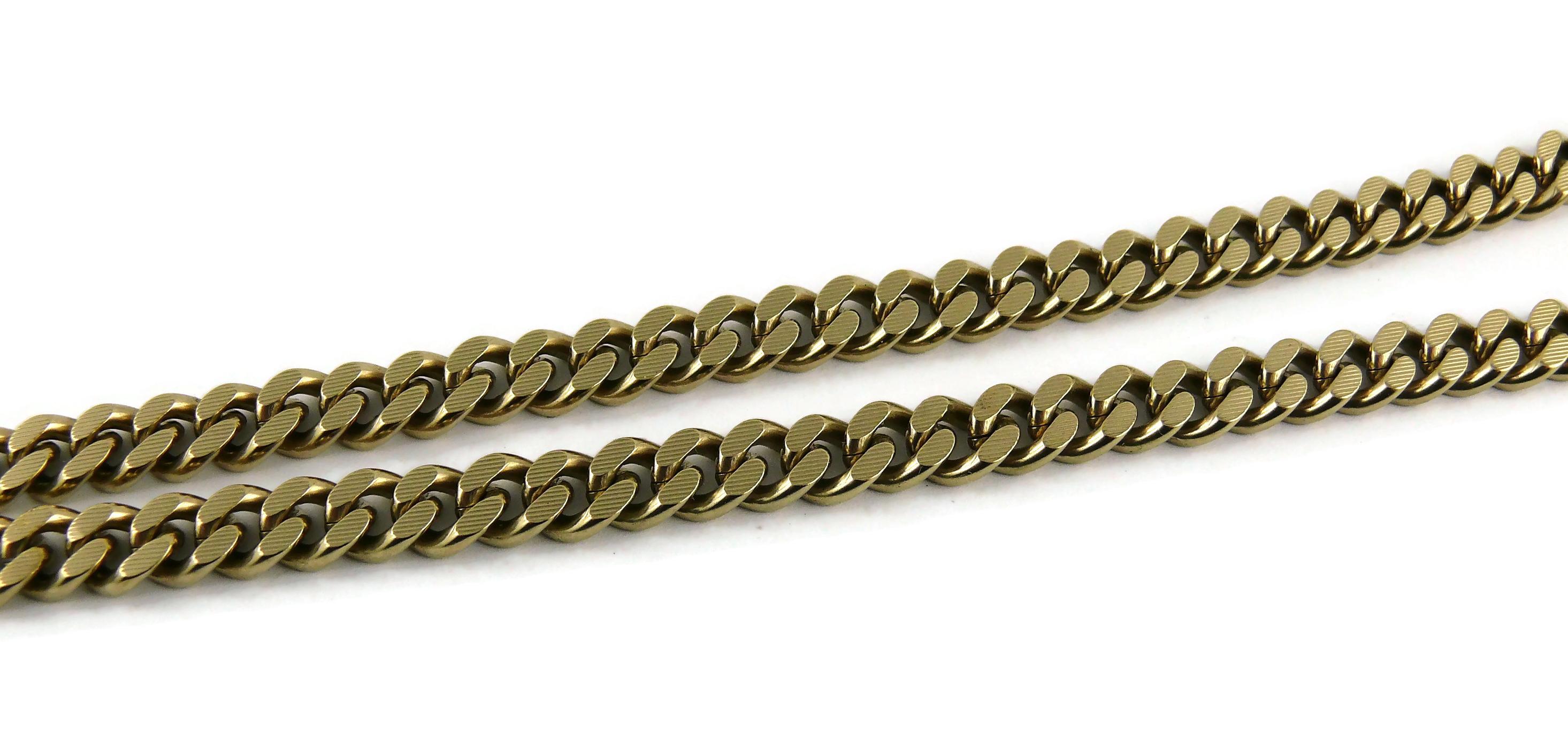 Chanel Black Leather Interlaced CC Medallion Pendant Chain Necklace  6