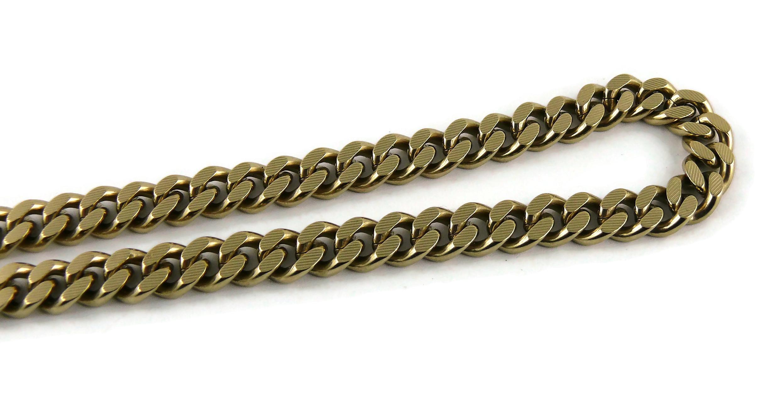 Chanel Black Leather Interlaced CC Medallion Pendant Chain Necklace  7