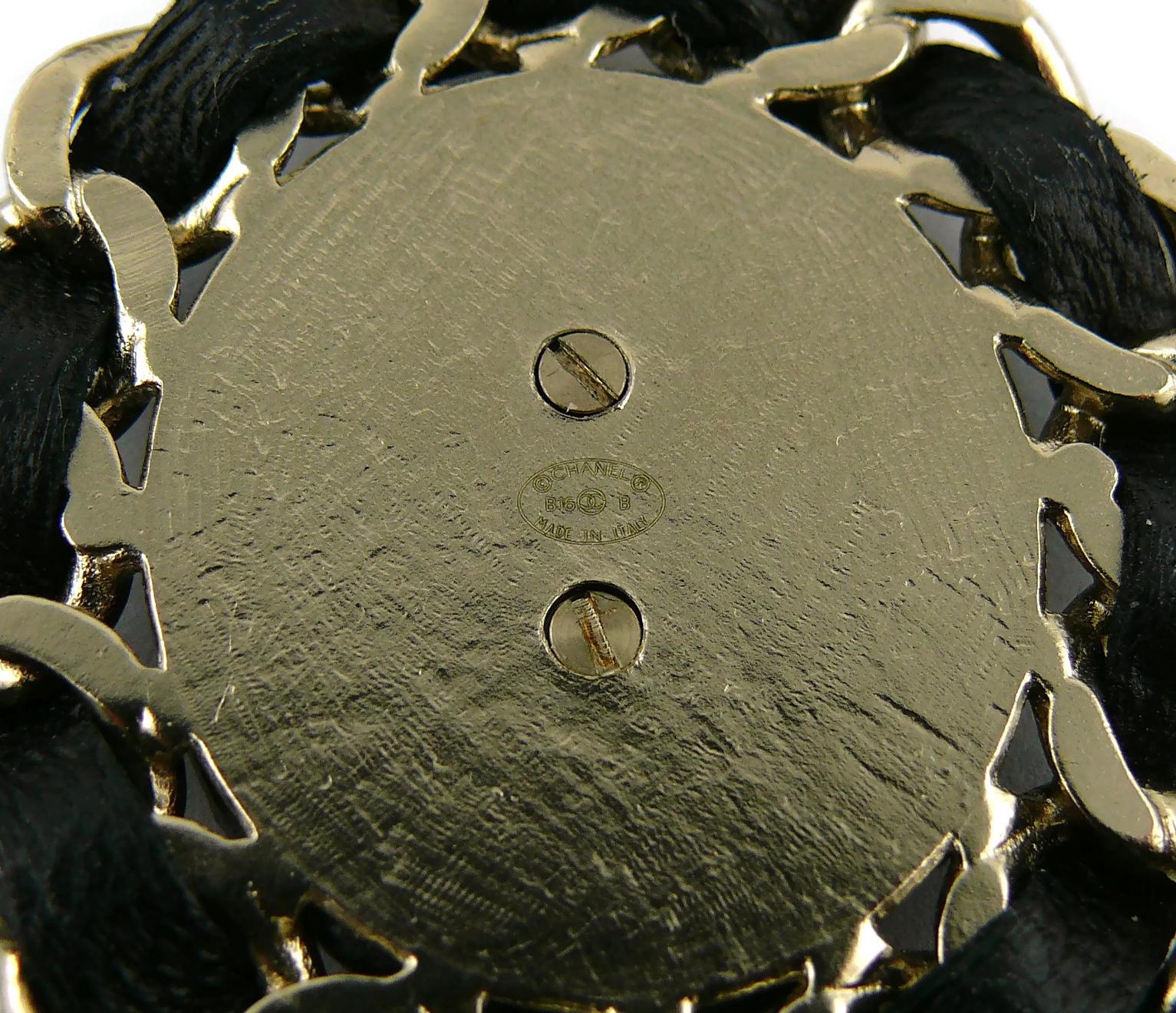 Chanel Black Leather Interlaced CC Medallion Pendant Chain Necklace  9