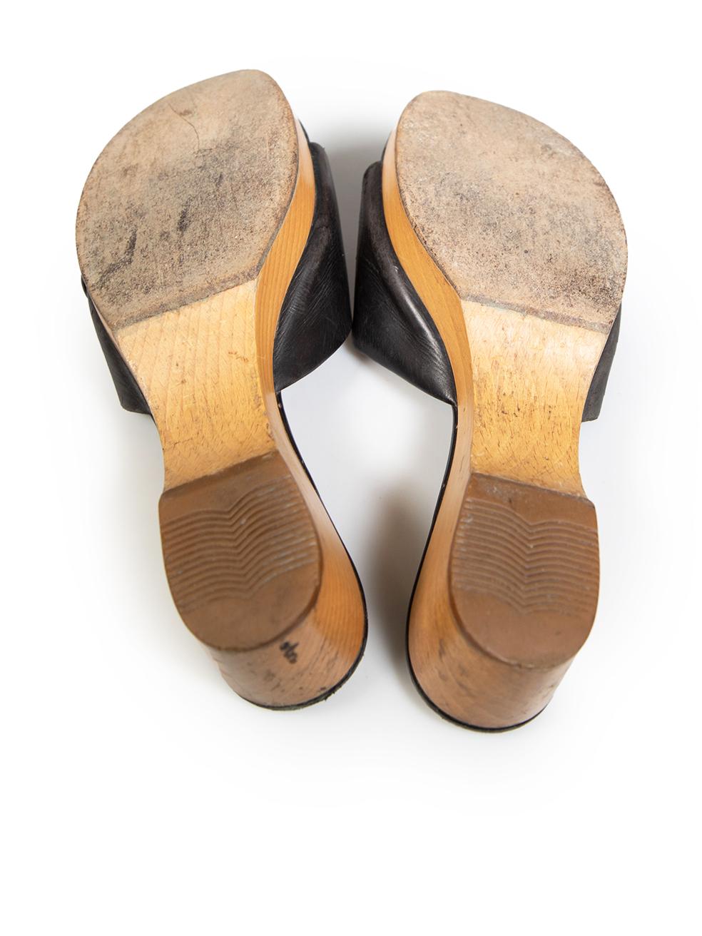 Chanel Black Leather Interlocking CC Clog Sandals Size US 7 In Good Condition In London, GB