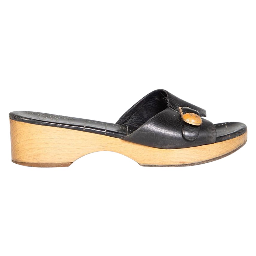 Chanel Black Leather Interlocking CC Clog Sandals Size US 7