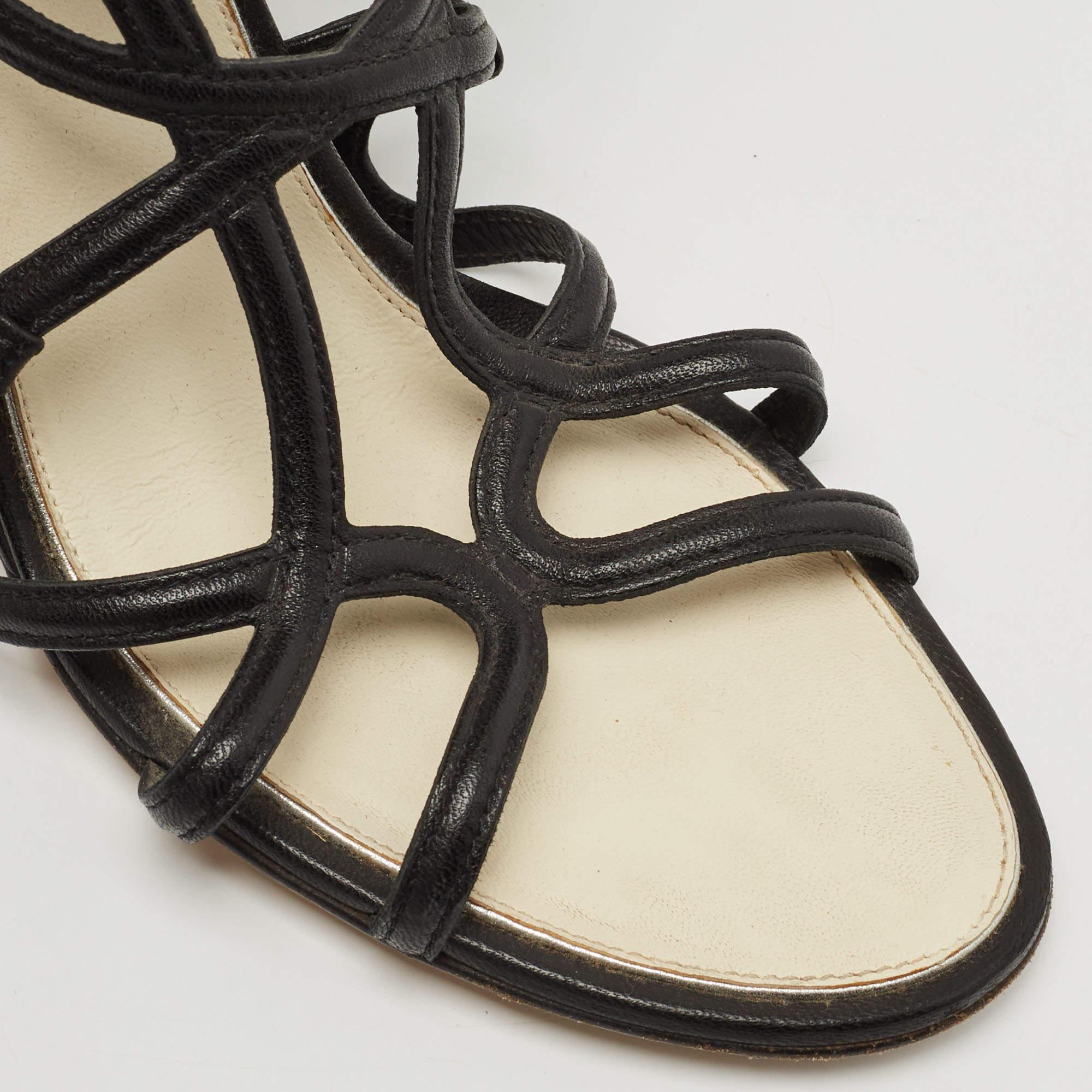 Chanel Black Leather Interlocking CC Logo Gladiator Sandals Size 37.5 4