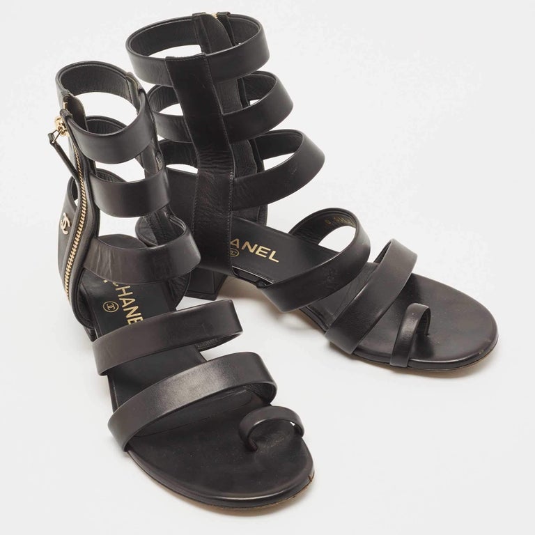 Chanel Black Leather Interlocking CC Logo Gladiator Sandals Size 38 at  1stDibs