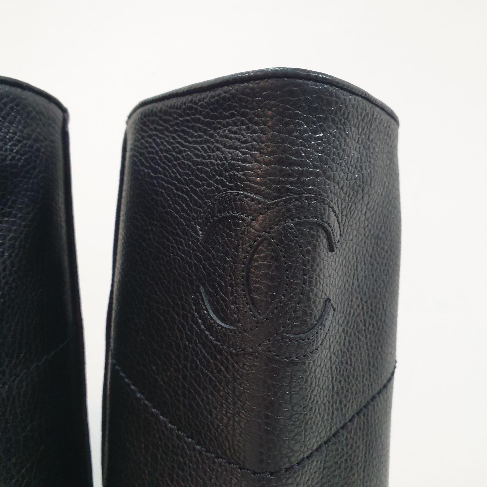 Women's Chanel Black Leather Interlocking CC Logo Riding Midcalf Boots