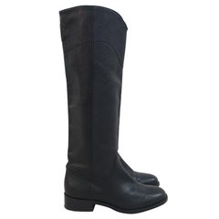 Chanel Black Leather Interlocking CC Logo Riding Midcalf Boots