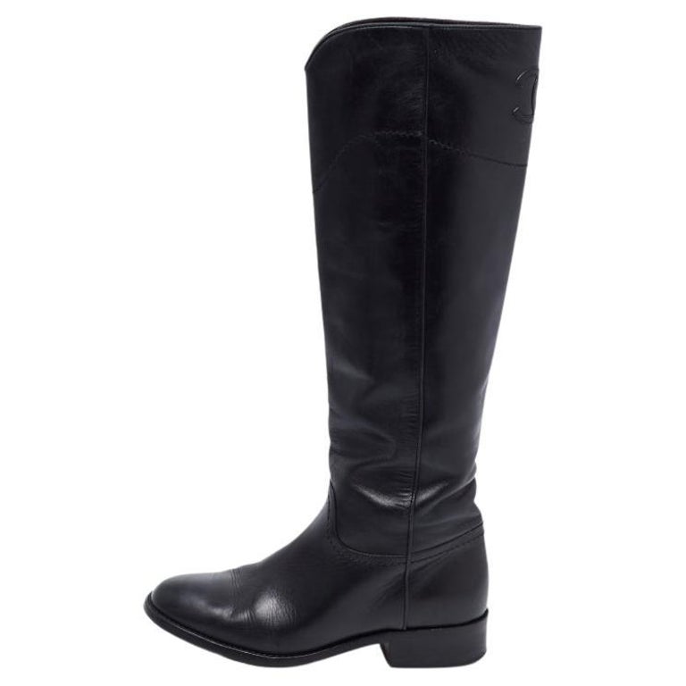 Chanel Black Leather Interlocking CC Logo Riding Midcalf Boots Size 36 For  Sale at 1stDibs