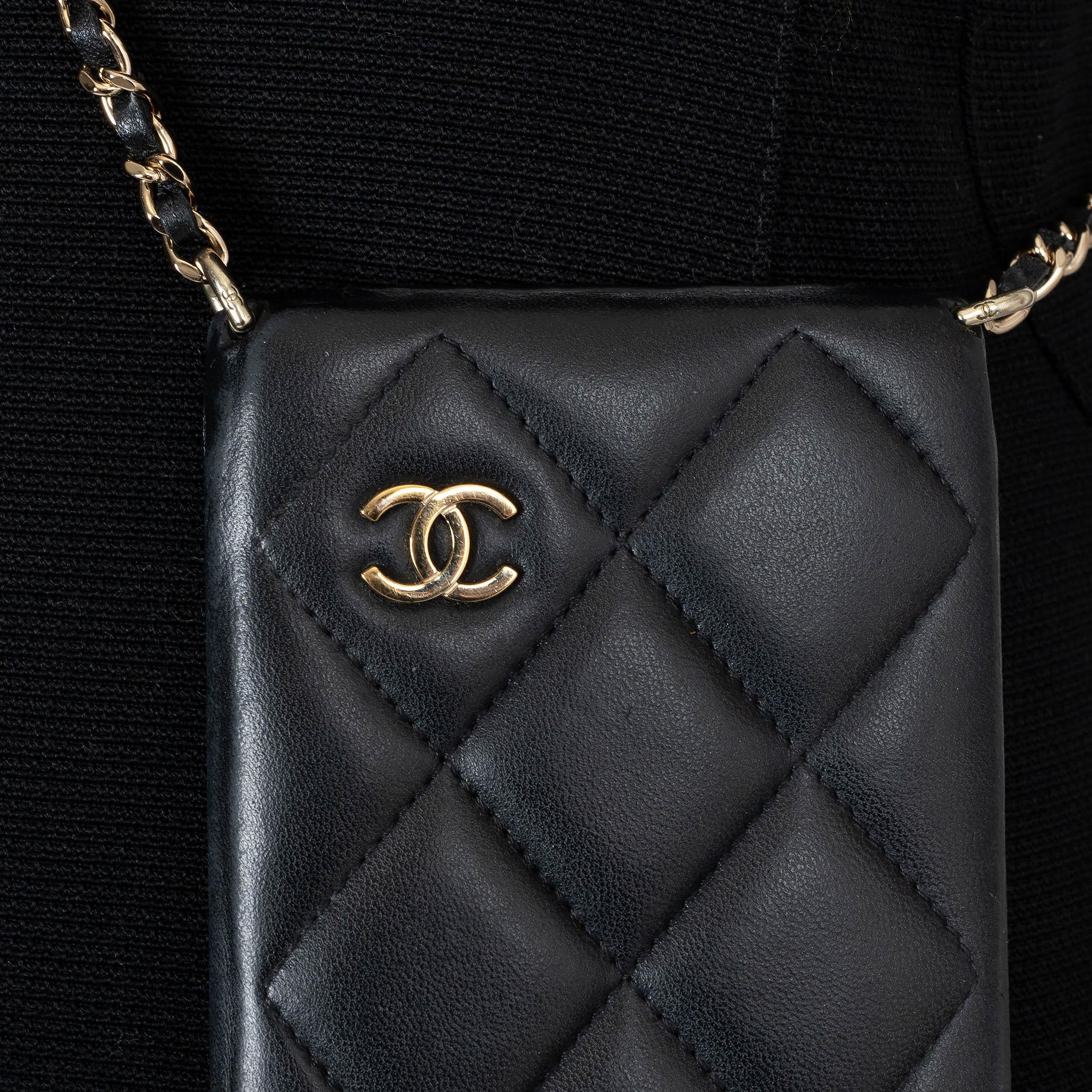 Women's CHANEL black leather IPHONE 13 PRO MAX Case w PEARL STRAP For Sale