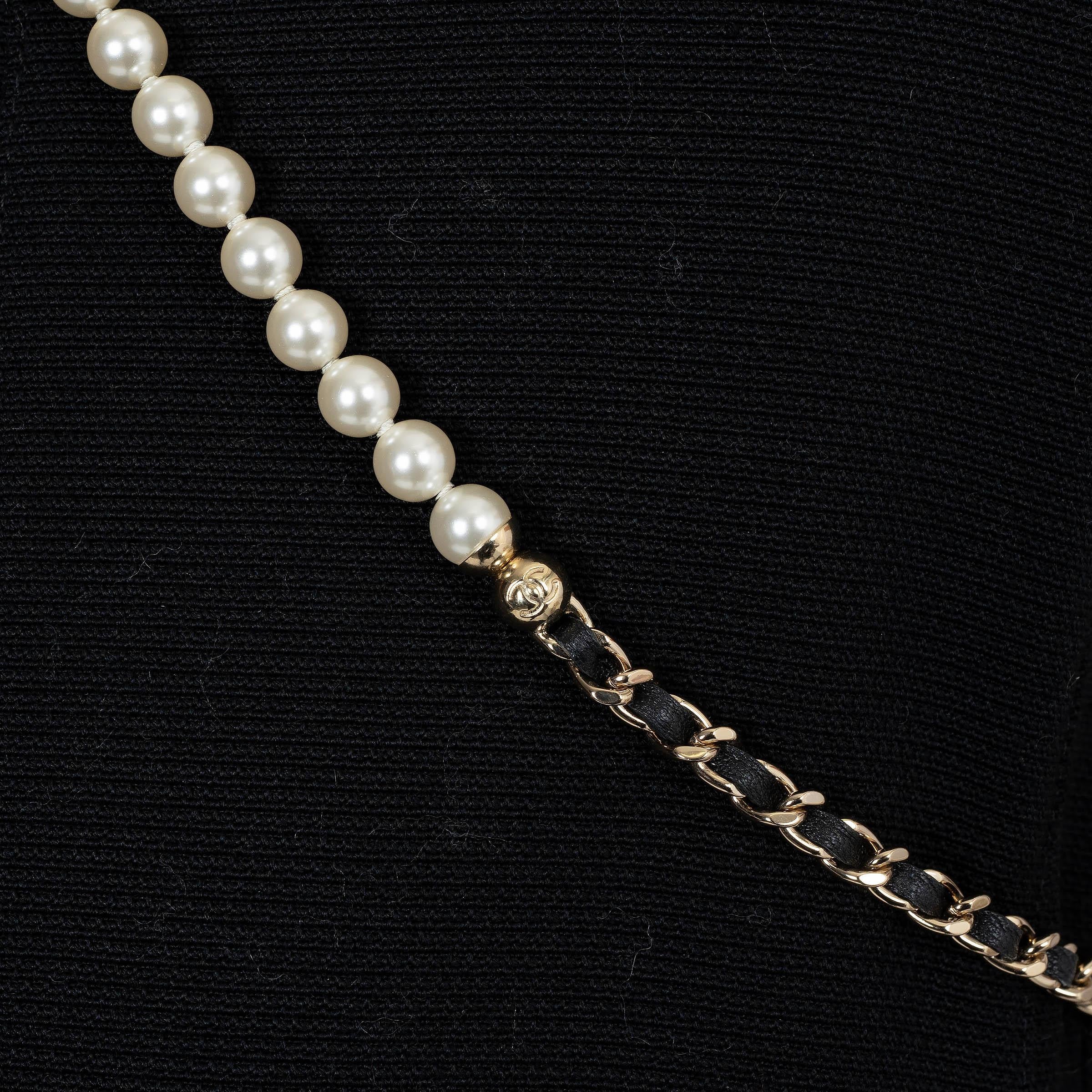 CHANEL black leather IPHONE 13 PRO MAX Case w PEARL STRAP For Sale 1