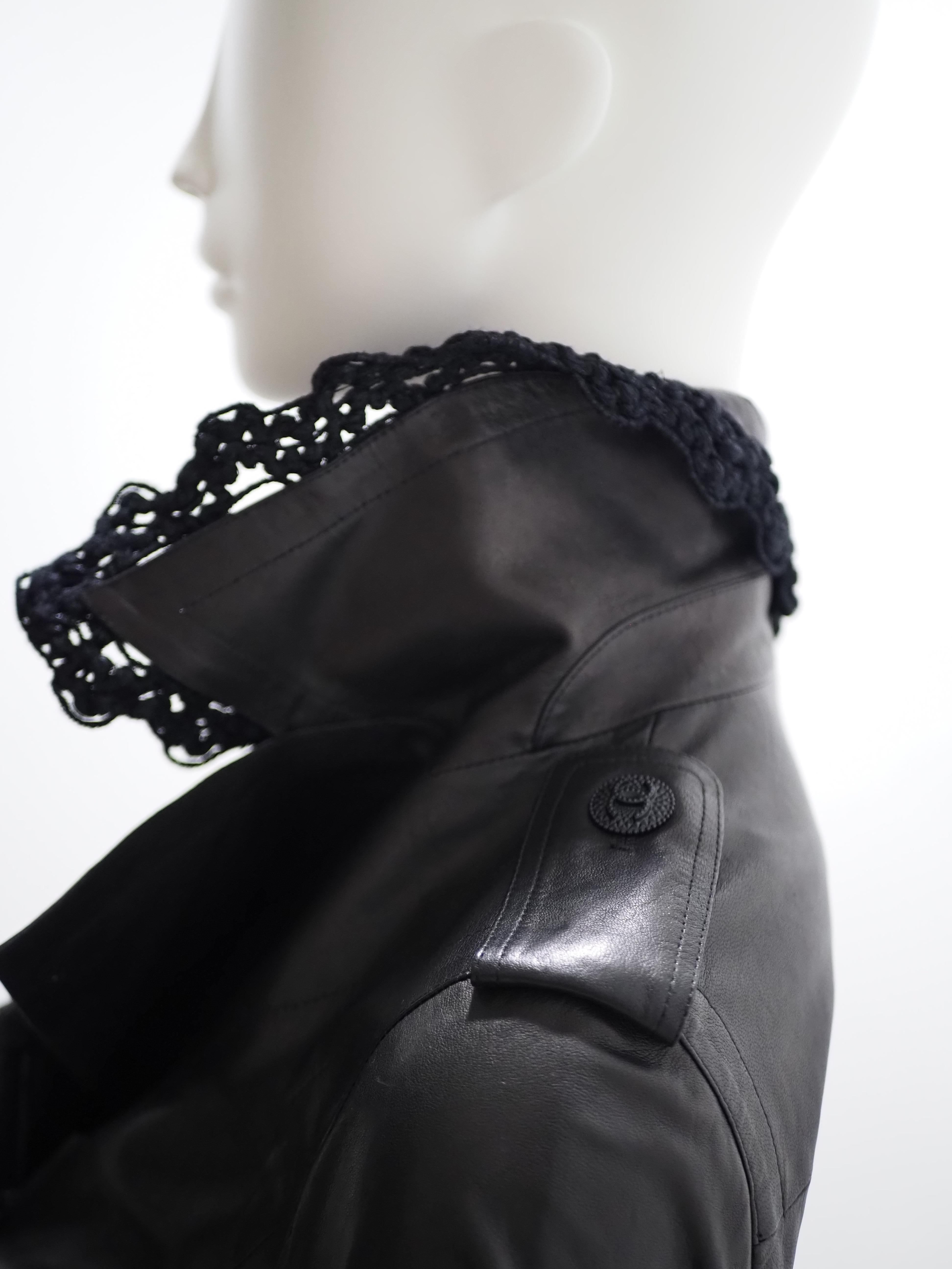 Black Chanel black leather jacket For Sale
